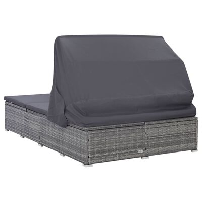 vidaXL 2-Person Sunbed with Cushion Poly Rattan Gray