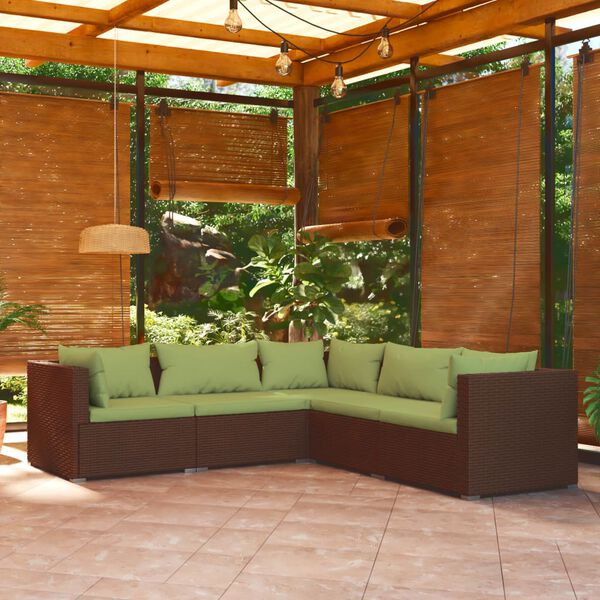 vidaXL Garden Lounge Set Brown sofa, Green cushions