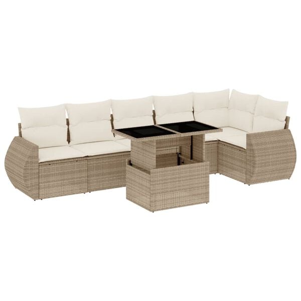 vidaXL Garden Sofa Set Beige PE rattan Large Adjustable Armrests