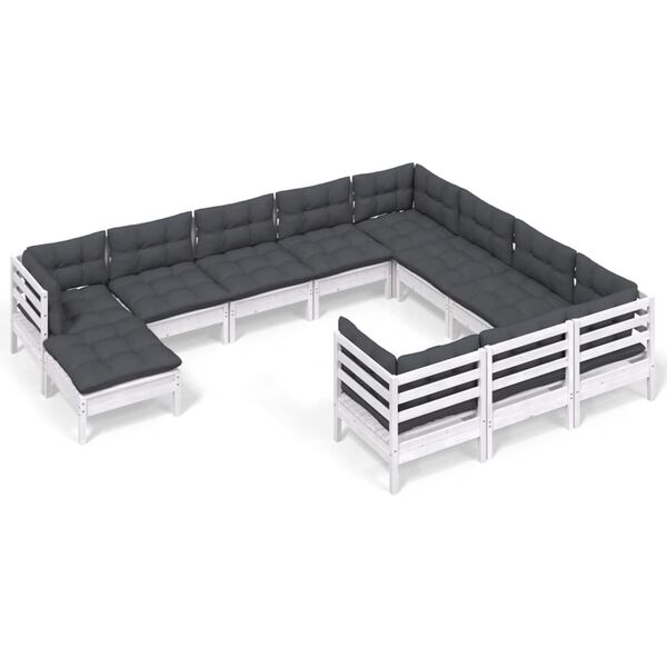 vidaXL Garden Lounge Set White, Anthracite Solid pinewood, polyester fabric