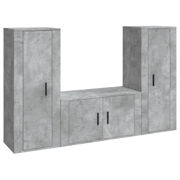 vidaXL TV Cabinet Set Set of 3 Concrete Grey Engineered Wood Medium