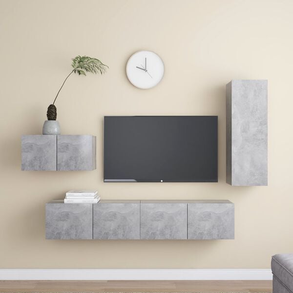 vidaXL TV Cabinet Set Concrete Grey Engineered Wood 4 Piece Set