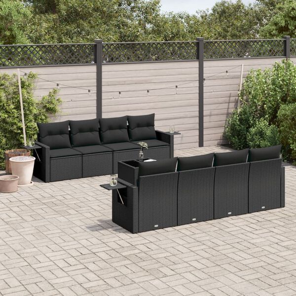 vidaXL Garden Sofa Set Black PE rattan, powder-coated steel, tempered glass