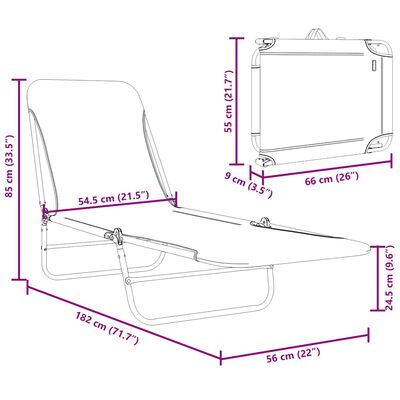 Diagram with measurements of the lounge chair: dimensions in cm and overall bed length.