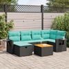 vidaXL 7 Piece Patio Sofa Set with Cushions Black Poly Rattan