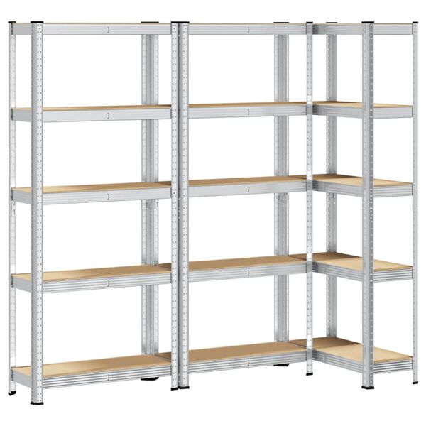 vidaXL 5-Layer Storage Shelves 3 pcs Silver Steel&Engineered Wood