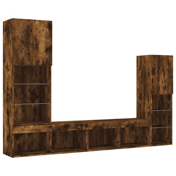 vidaXL 4 Piece TV Wall Units with LED Smoked Oak Engineered Wood