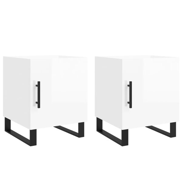 vidaXL Bedside Cabinet Set of 2 High gloss white Engineered Wood, Iron