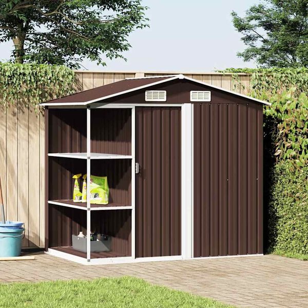 vidaXL Garden Shed Brown Galvanized Iron 80.7 x 51.2 x 72.0 in