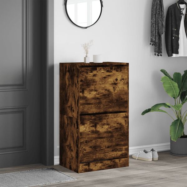 vidaXL Tall Shoe Cabinet Smoked Oak Engineered Wood Tall
