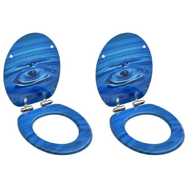 vidaXL WC Toilet Seats with Soft Close Lid 2 pcs MDF Blue Water Drop Design (2x146913)