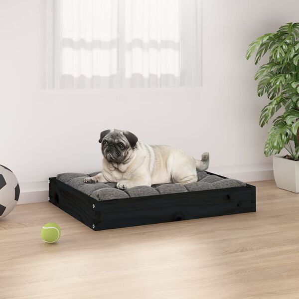 vidaXL Dog Bed Black Solid pine wood Durable Dog Bed Rectangular