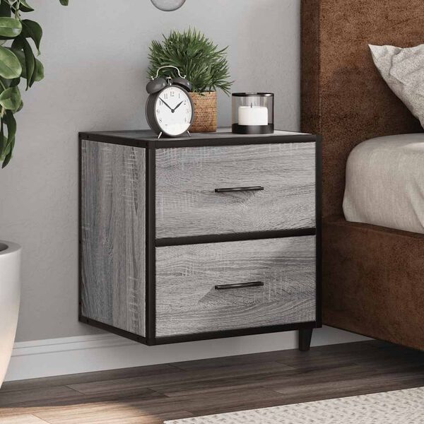 vidaXL Wall-mounted Bedside Cabinet Grey Sonoma Engineered wood, Metal