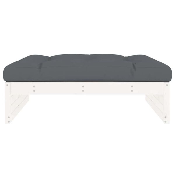 vidaXL Garden Footstool White Solid pine wood and Oxford fabric Medium