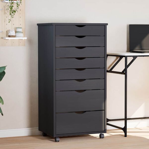 vidaXL Rolling Cabinet Grey Solid Pine Wood, Engineered Wood, Plastic