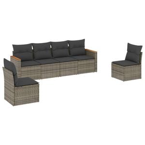vidaXL Garden Sofa Set Grey PE Rattan 6-piece set Removable Covers