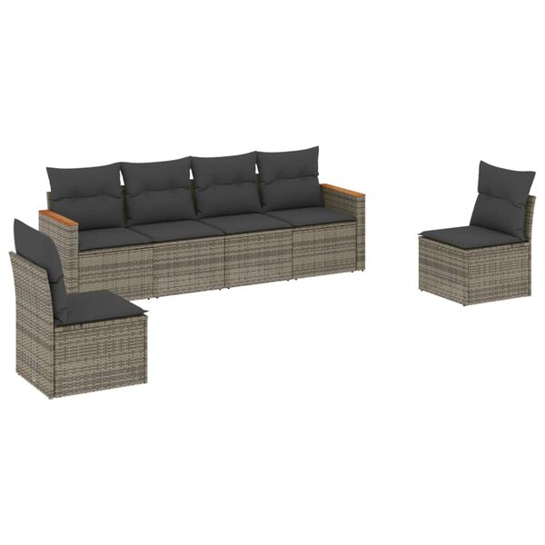 vidaXL Garden Sofa Set Grey PE Rattan 6-piece set Removable Covers