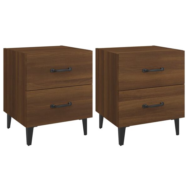 vidaXL Bedside Cabinet Set of 2 Brown Oak Engineered wood, Metal Compact