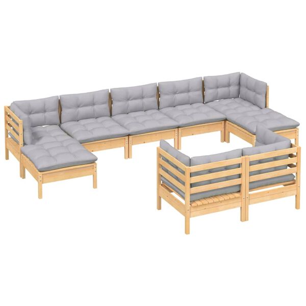 vidaXL Garden Lounge Set Grey Solid pinewood, 100% polyester fabric