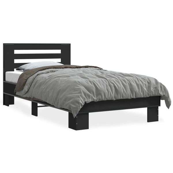 vidaXL Bed Frame Black Engineered wood, Metal, Plywood Twin Bed Frame