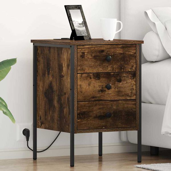 vidaXL Bedside Cabinet 2 pcs Smoked Oak 16.54 x 16.14 x 24.02 in