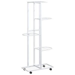 vidaXL Flower Stand White Iron Tall Rollable Flower Stand