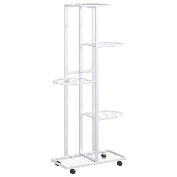 vidaXL Flower Stand White Iron Tall Rollable Flower Stand