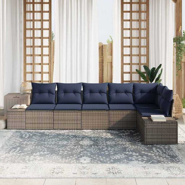 vidaXL Garden Sofa Set with Cushion 6 pcs Grey Poly Rattan