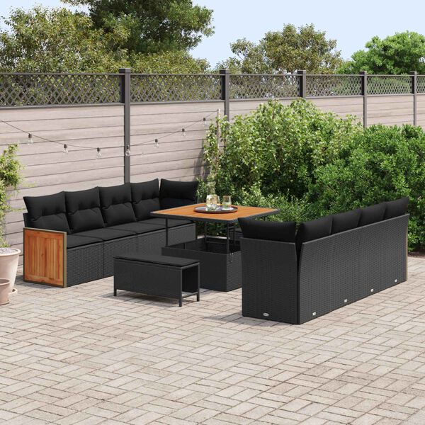 vidaXL Garden Sofa Set with Cushion 12 pcs Black Poly Rattan