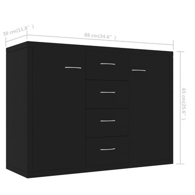 vidaXL Sideboard Black 34.6"x11.8"x25.6" Engineered Wood