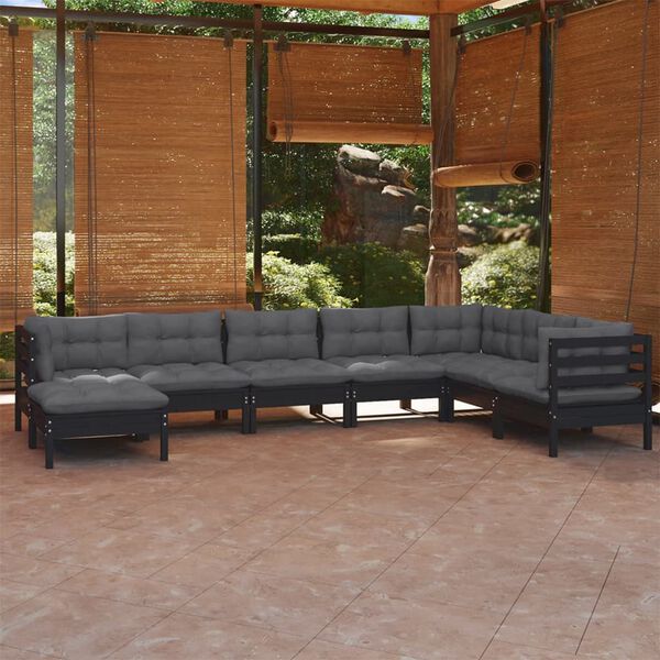 vidaXL Garden Lounge Set Black (frame), Anthracite (cushions)