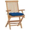 vidaXL Patio Chair Set of 4 Teak with Blue Cushions Teak Wood, Polyester