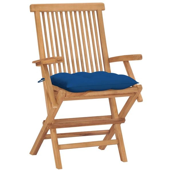 vidaXL Patio Chair Set of 4 Teak with Blue Cushions Teak Wood, Polyester