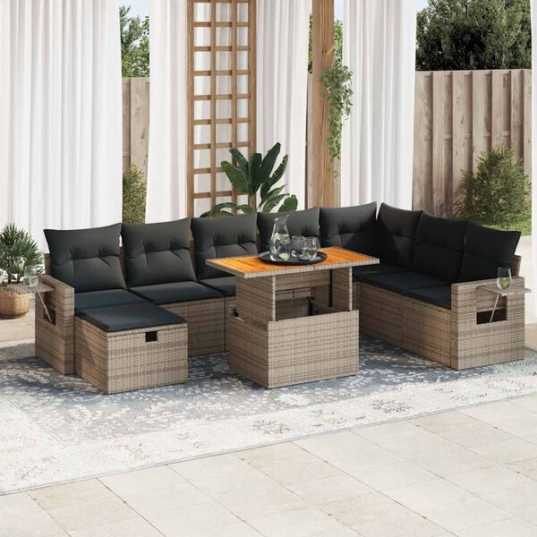 vidaXL Garden Sofa Set Grey, Black, Cream White Poly Rattan Large