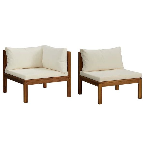 vidaXL Sofa Set Cream White Solid Acacia wood 25.6-27.6 in Modular
