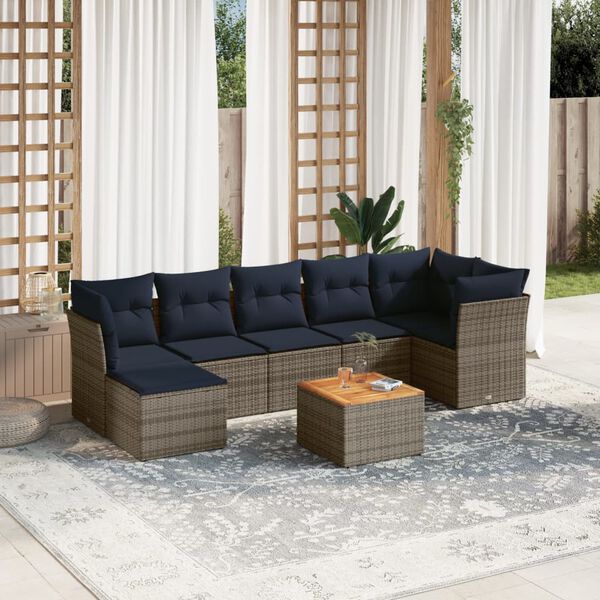vidaXL 8 Piece Garden Sofa Set with Cushions Grey Poly Rattan