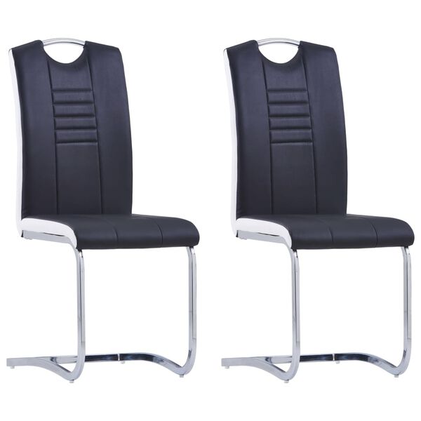 vidaXL Dining Chair Set of 2 Black Faux leather, Chrome-plated steel