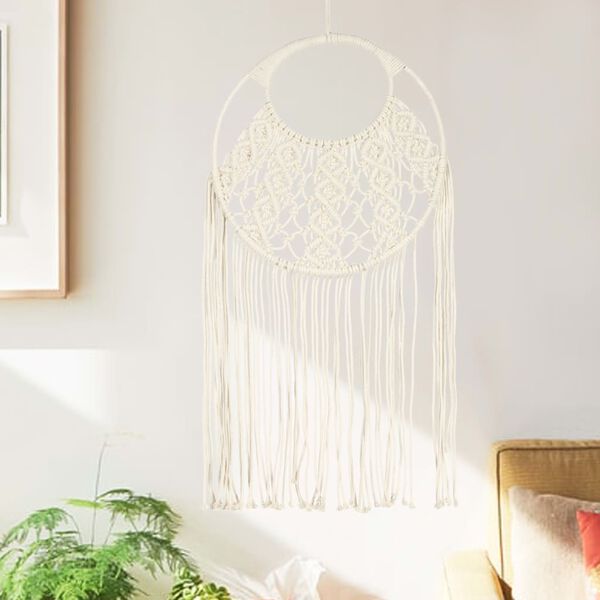 vidaXL Macrame Wall Hanger Cream Cotton 15.7x31.5 in Decorative Inlays