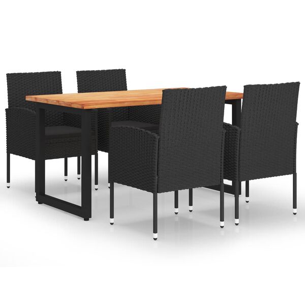 vidaXL 5 Piece Patio Dining Set with Cushions Poly Rattan Black