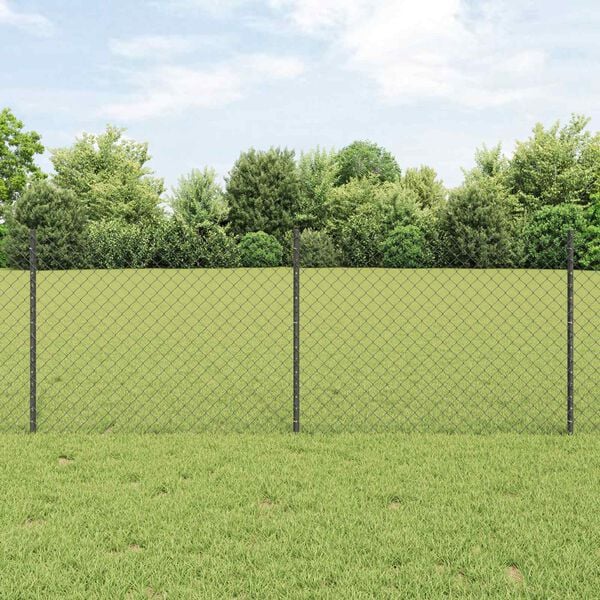 vidaXL Fence with Post Grey 2.62 x 32.81 ft Steel and PVC