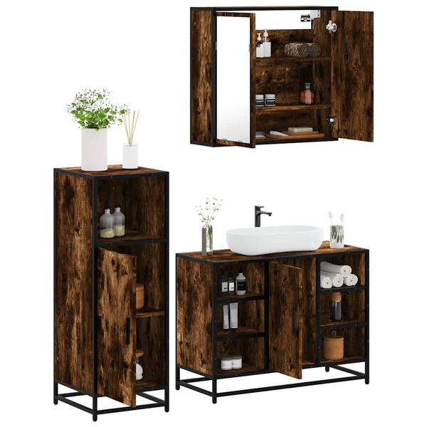 vidaXL Bathroom Furniture Set Smoked Oak Engineered wood, metal, glass