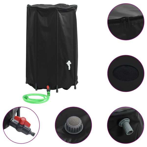 vidaXL Water Tank Black PVC Large Collapsible Water Tank Cylindrical