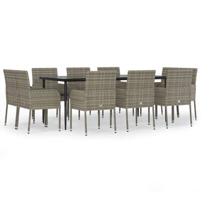 vidaXL 11 Piece Patio Dining Set with Cushions Black and Gray Poly Rattan