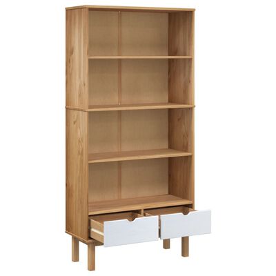 vidaXL Bookcase OTTA with 2 Drawers Brown and White Solid Wood Pine