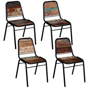 vidaXL Dining Chair Set of 4 Multicolor Solid reclaimed wood Standard