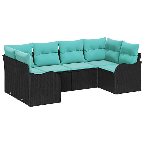 vidaXL Sofa Set with Cushion 6 pcs Black Synthetic: Poly Rattan