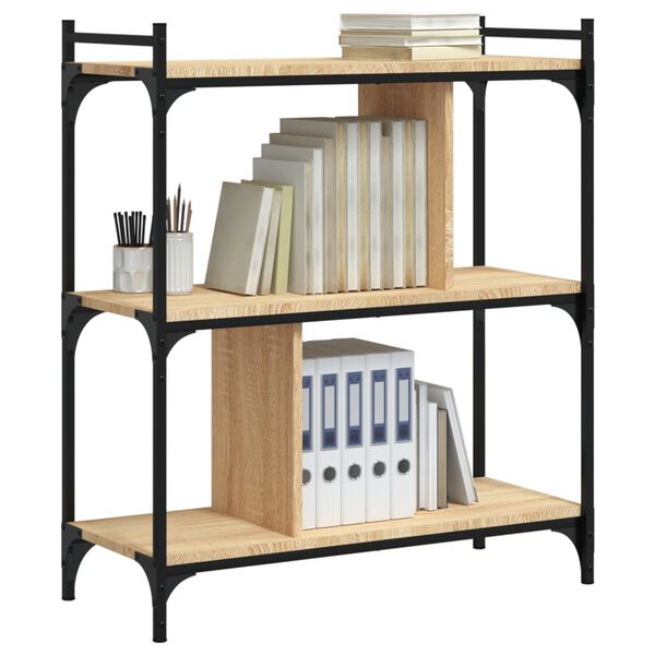 vidaXL Bookcase Sonoma oak Engineered wood, metal 3-tier Adjustable Feet