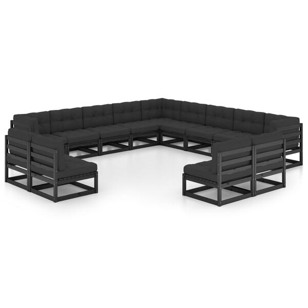 vidaXL Garden Lounge Set Black Solid pinewood and polyester Large