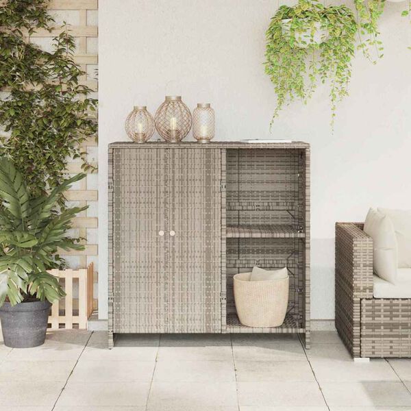 vidaXL Storage Cabinet with Door Light Grey 100 x 36 x 102 cm Rattan