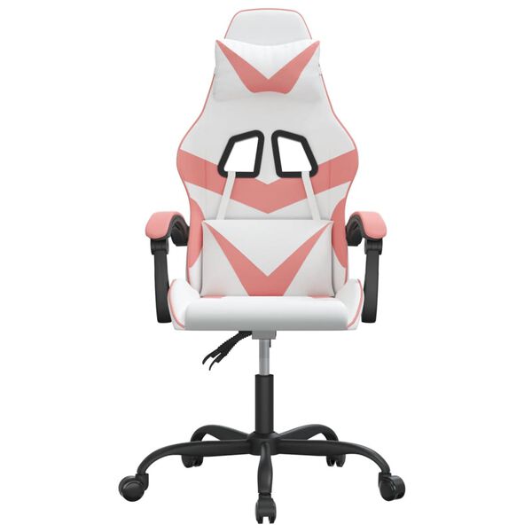 vidaXL Gaming Chair White and Pink Faux leather, Metal, Plywood Swivel